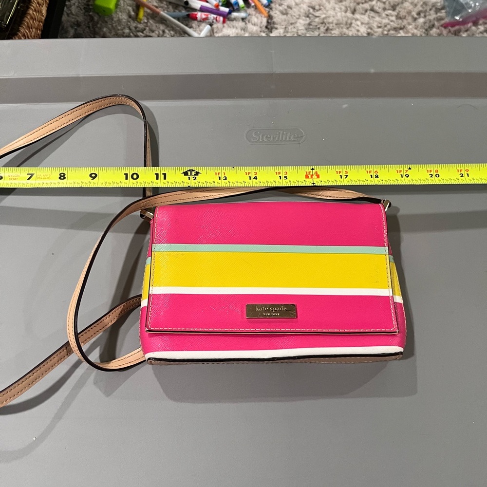 Kate Spade Vibrant Pink and Yellow Striped Crossbody Bag